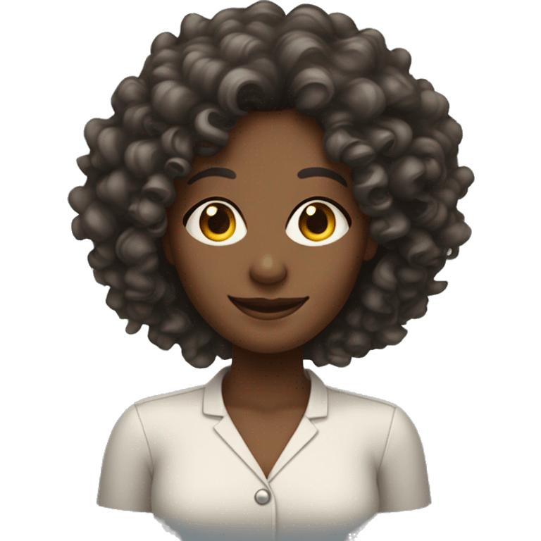 darker skin tone lady with curly hair who is very smart and happy emoji