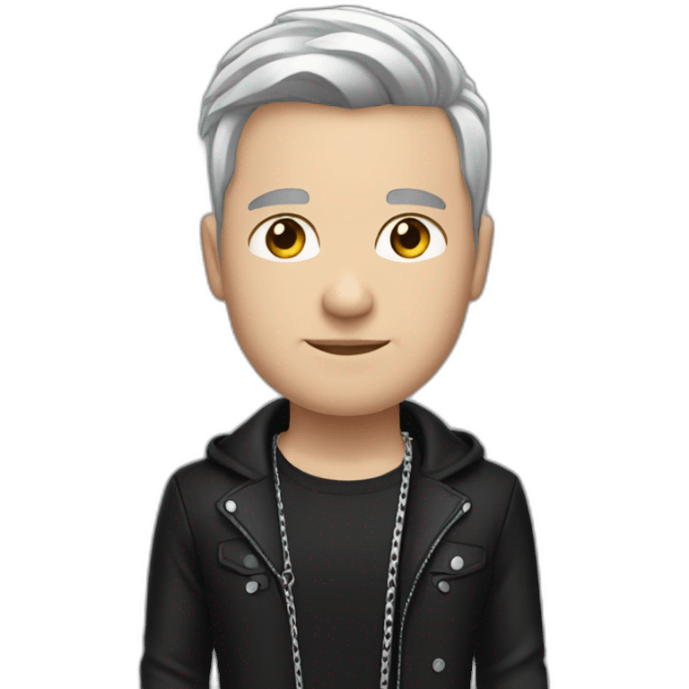 A white England strong male wearing silver chain on a black jacket,black tshirt emoji