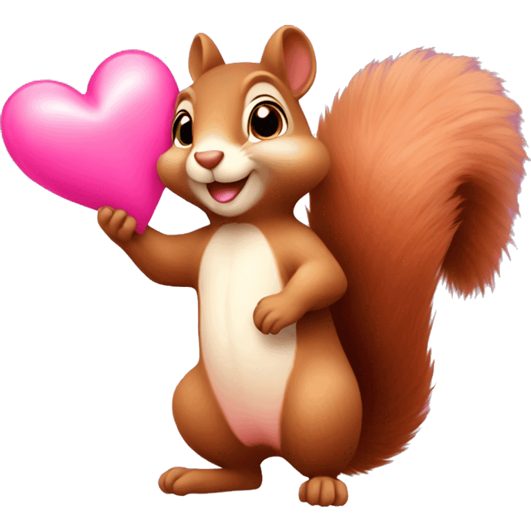 cute squirrel holding two pink revolving hearts emoji