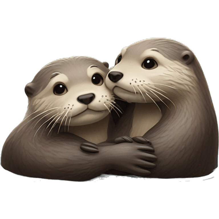 Two otters lie on the water hugging and holding hands emoji