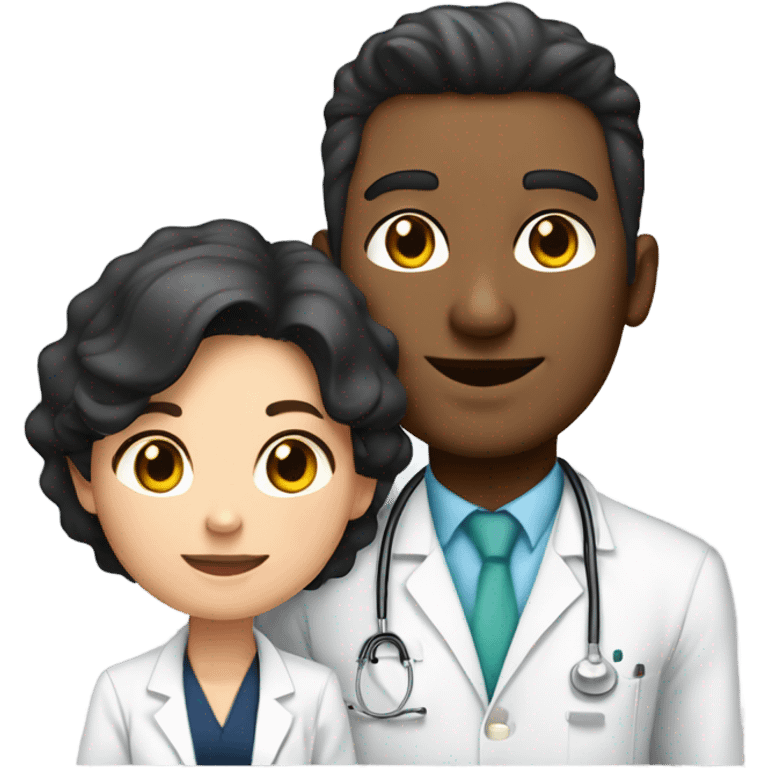  taller black hair male anaesthetist standing over shorter, white haired  chubby female anaesthetist emoji