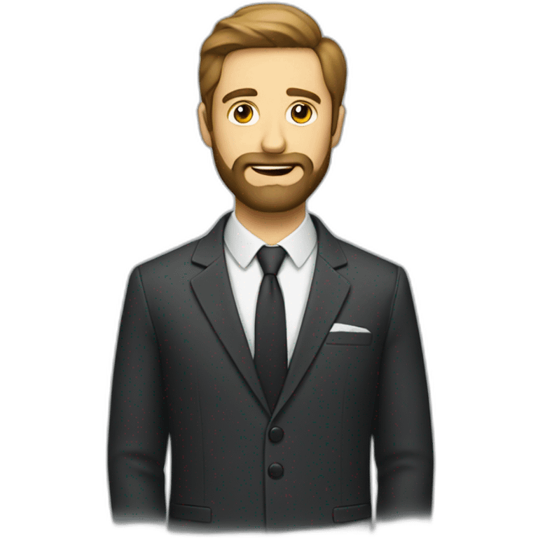 a man with a beard in a suit with a pencil behind his ear emoji