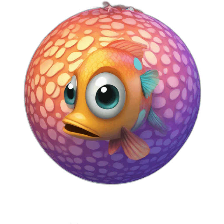 3d sphere with a cartoon hypnotic vine Tropical Fish skin texture with feminine eyes emoji