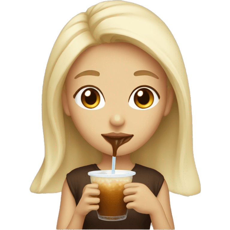 a blonde girl drinking brown sugar boba  emoji