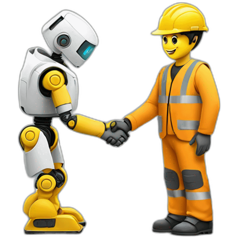 construction worker shaking hands with a humanoid AI robot emoji