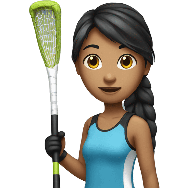 girl with medium deep skin and black hair holding field hockey stick emoji