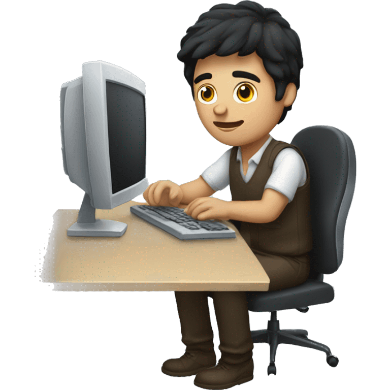 a dark-haired man working on his computer emoji