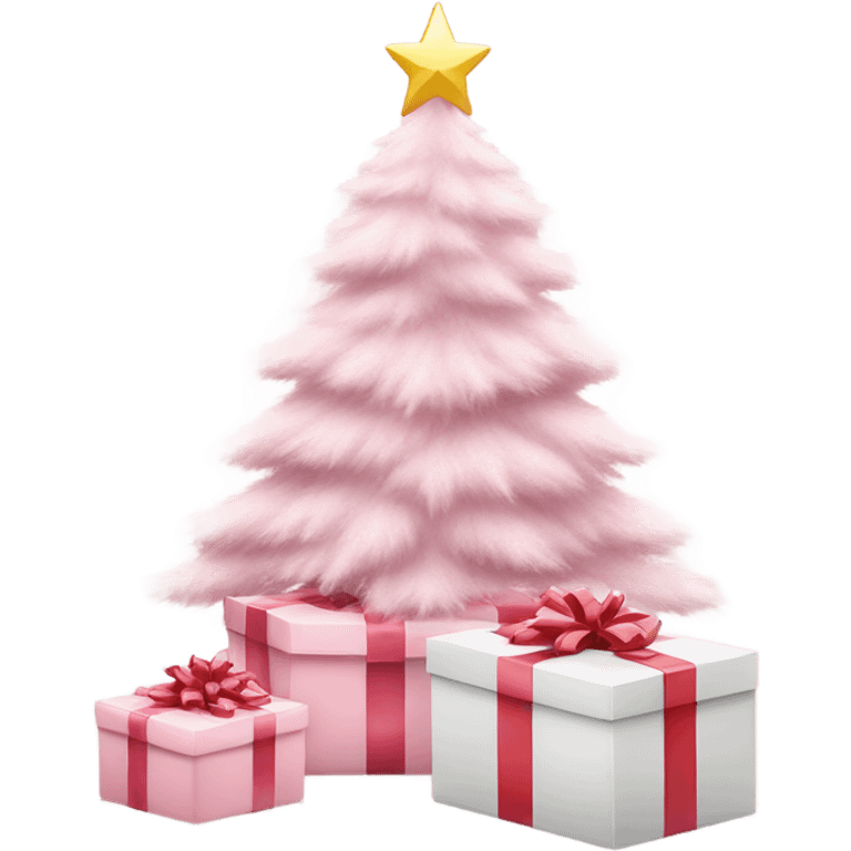 Light pink Christmas gifts under a white Christmas tree  emoji