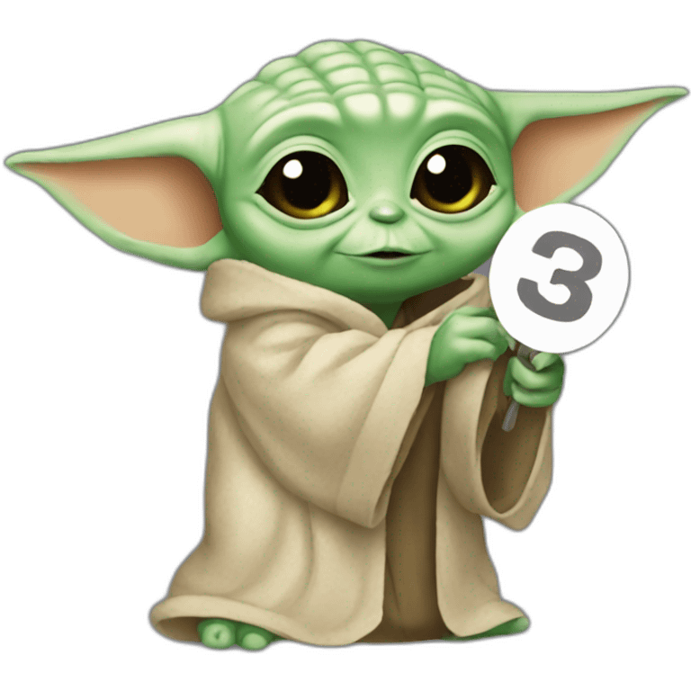 Baby Yoda holding a number 3 sign emoji