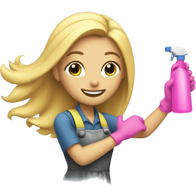 Cleaning girl with long blonde hair and holding a spray bottle  emoji