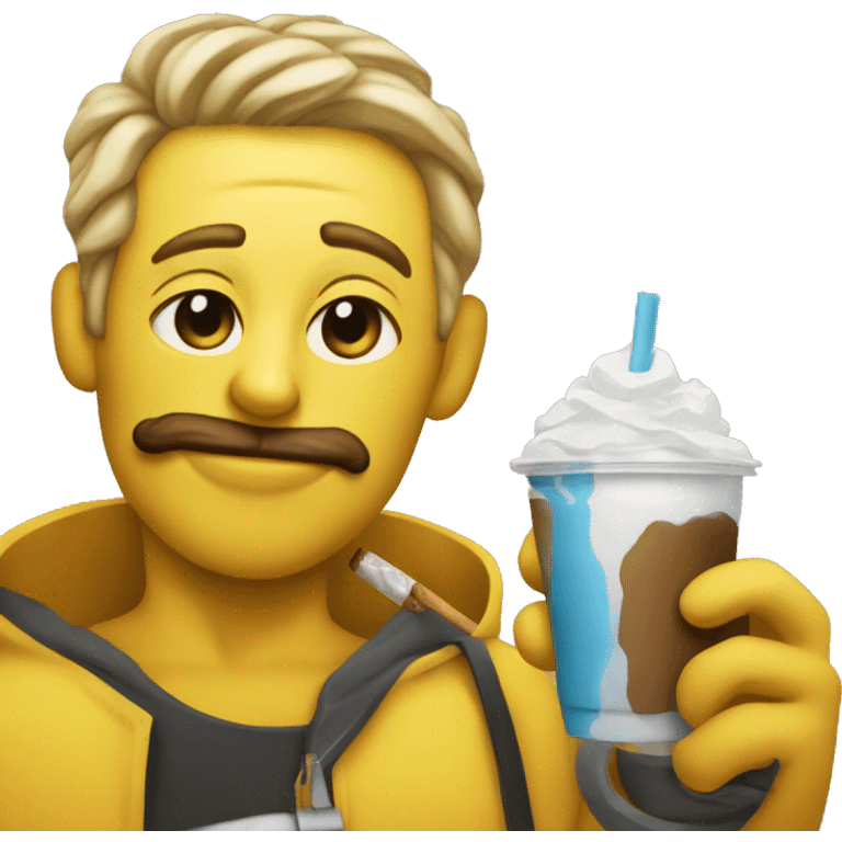 yellow emoji smoking and holding an iced coffee emoji