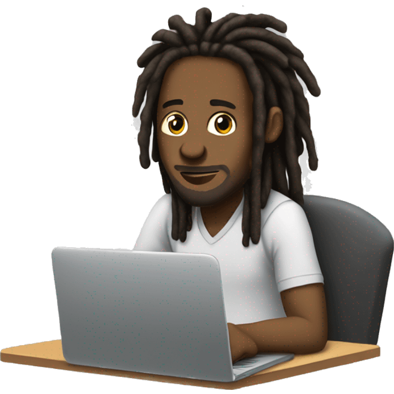 Black-guy-with-dreads-wearing-trackstuit-sitting-down-on-chair facing-foward-focused-on-laptop-computer- emoji