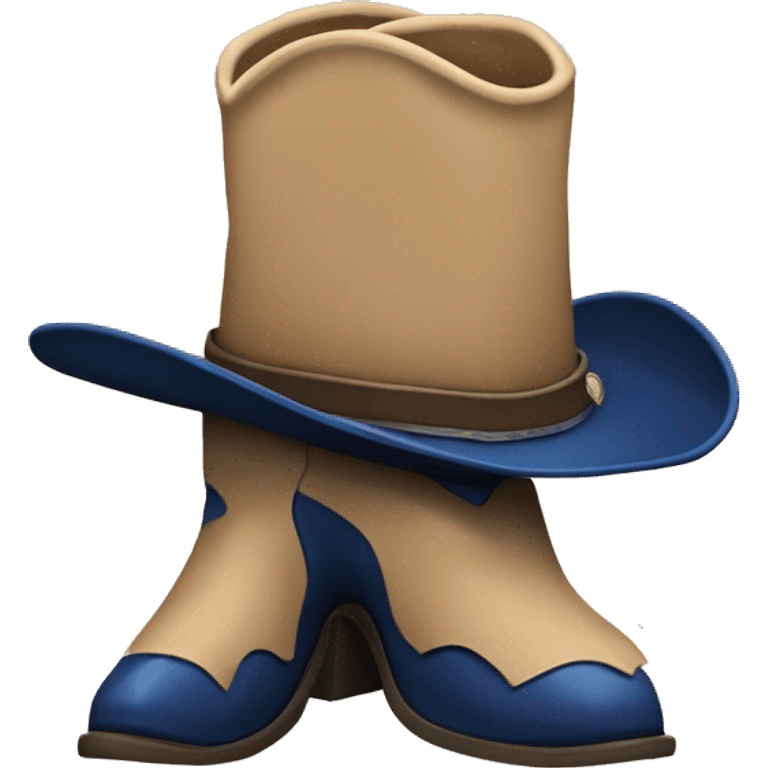 Tall cowboy boot with spur and a dark blue cowboy hat on top emoji