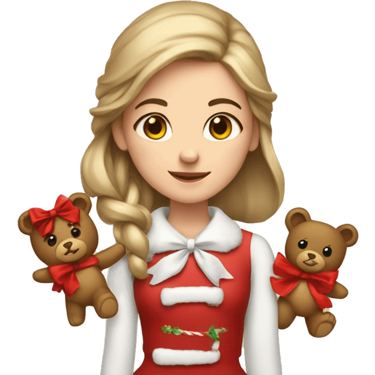 Girl christmas with bows and a bear  emoji