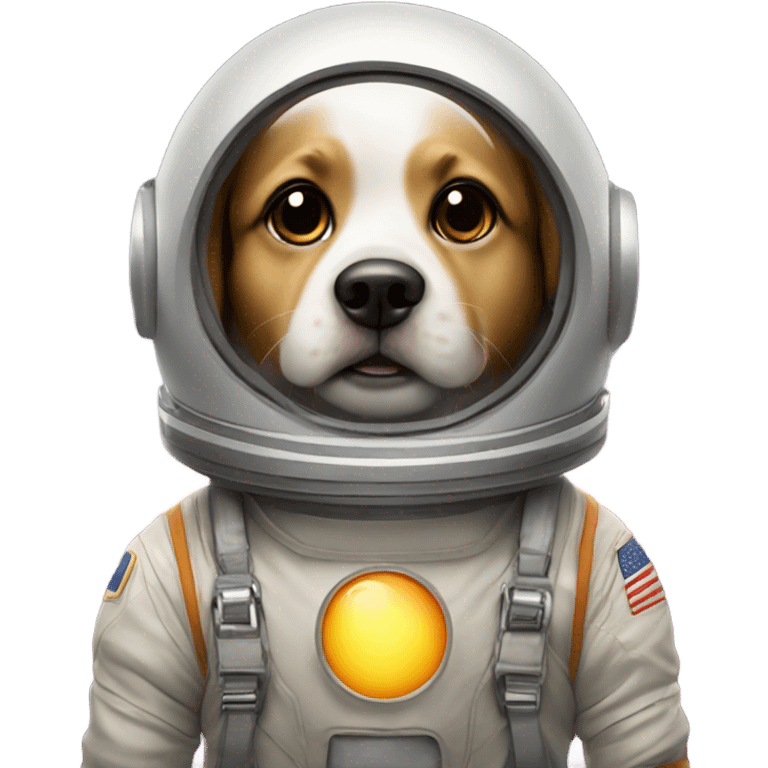 A dog in a space suit staring at the sun in space emoji