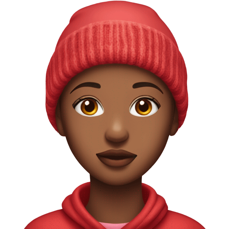 girl in red beanie with natural light pink colored lips  emoji