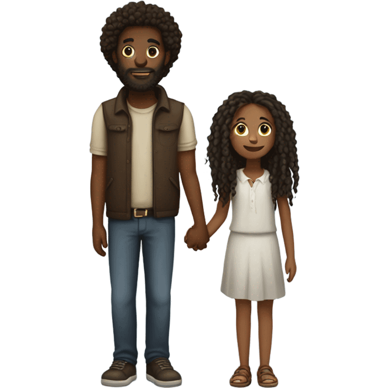 tall Darkskin man with dreads and a beard  holding hands with a short brown girl with curly hair emoji