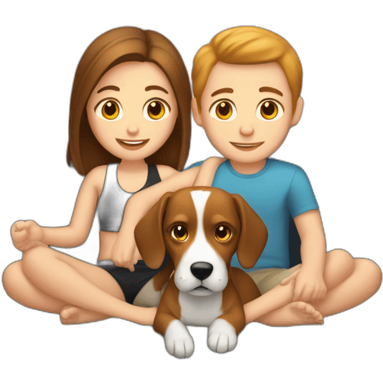 Brown hair White boy and girl with beagle Sit on couch emoji