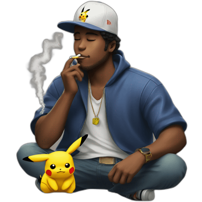 cool guy with pikachu hat smoking emoji