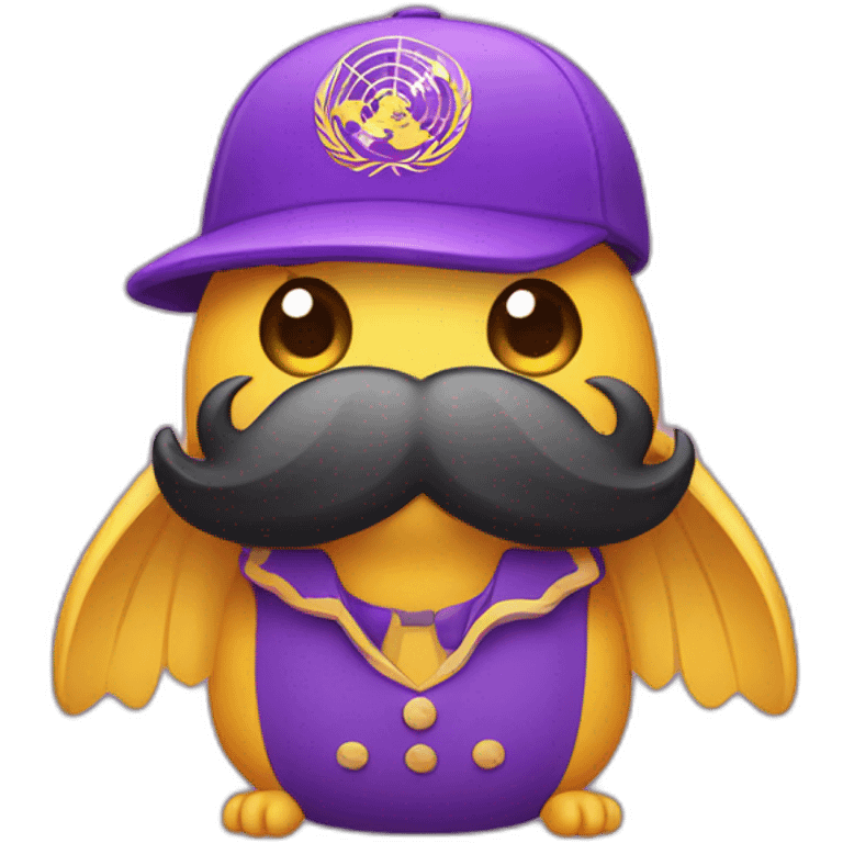 Un Moustachu avec un costume violet et une casquette emoji