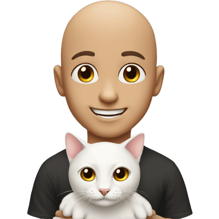 bald boy smiling with cat emoji