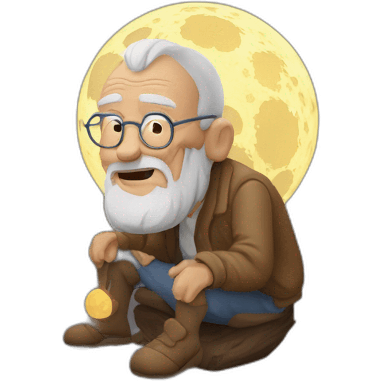 Un viejo anciano durmiendo en la luna emoji