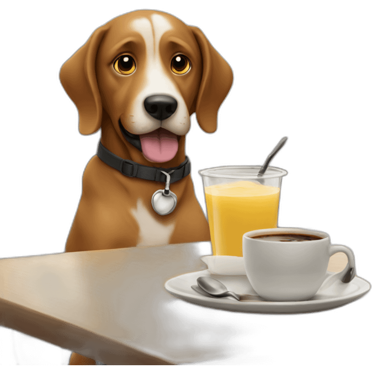 a dog at a table in a cafe emoji