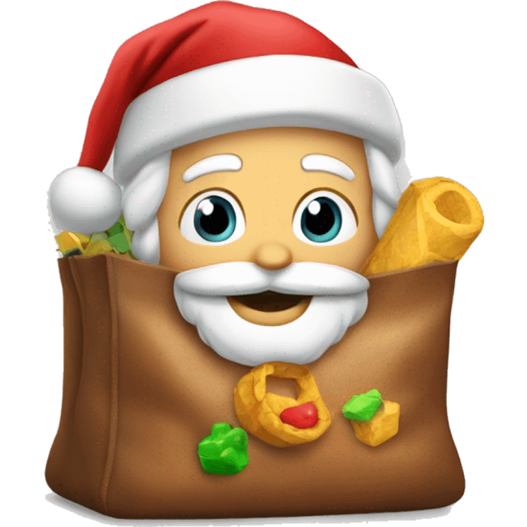 Santa llevando carbón en su bolsa de juguetes  emoji