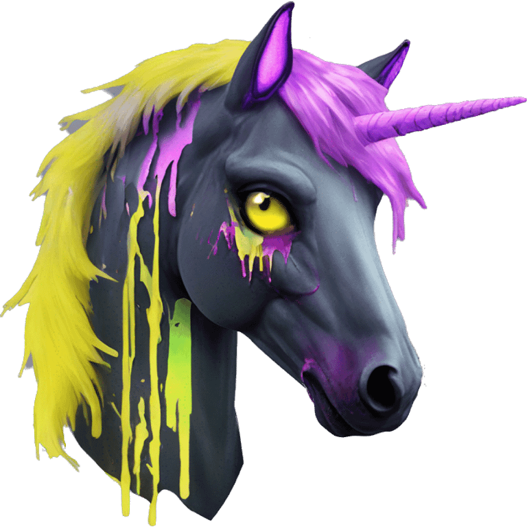 .Zombie_ Vaporwave black holographic oilslick zombie unicorn yellow caution tape graffiti Pegasus emoji