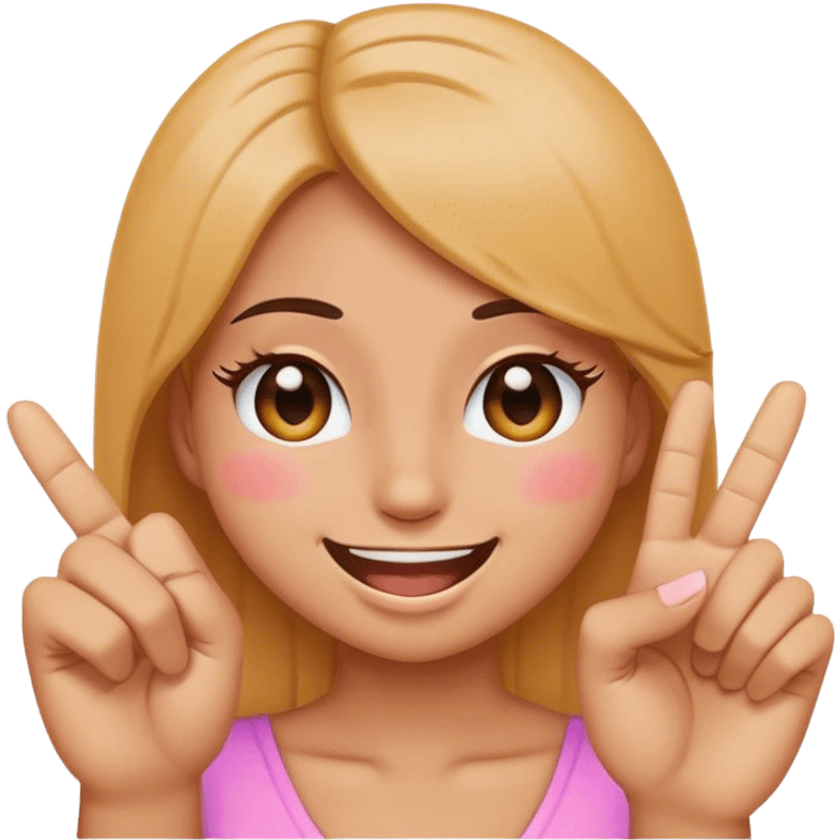 Girly emoji with eyelashes smiling with eyes closed and holding up the middle finger emoji