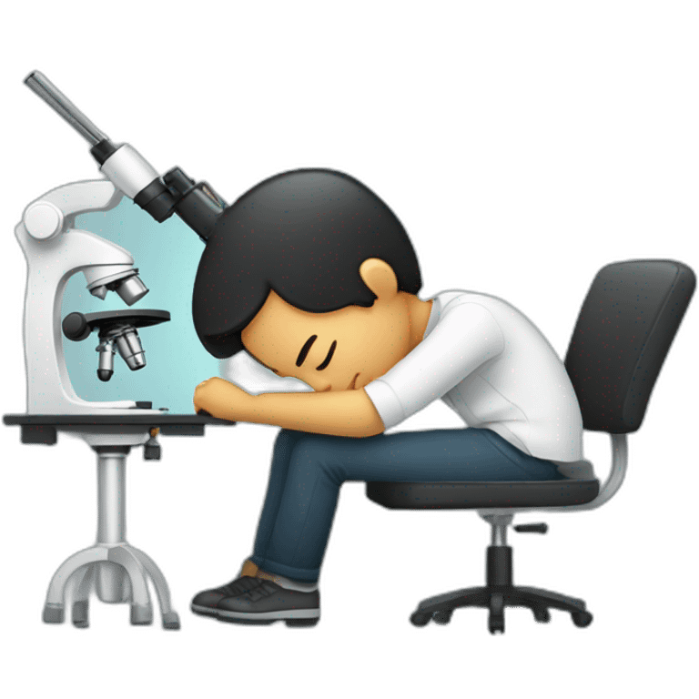 Black hair man sleeping on microscope emoji