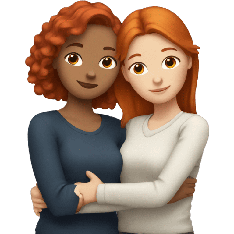 2 white female best friends hugging one with red hair and the other with brown hair  emoji