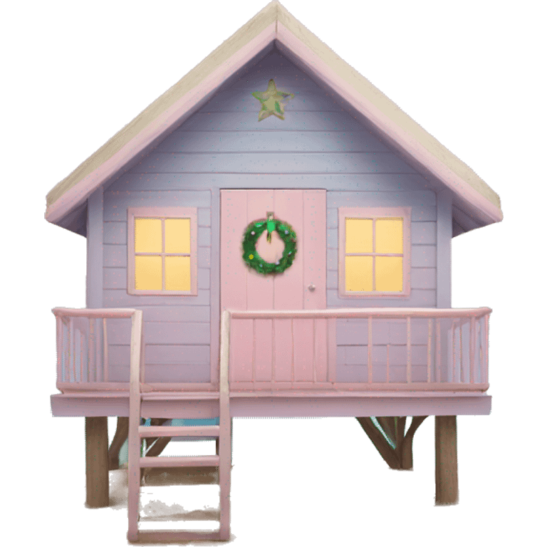 Pastel aesthetic beach hut with Christmas tree emoji