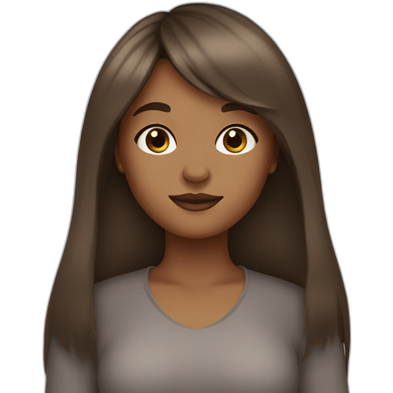 brown long hair brown girl with curtain bangs emoji