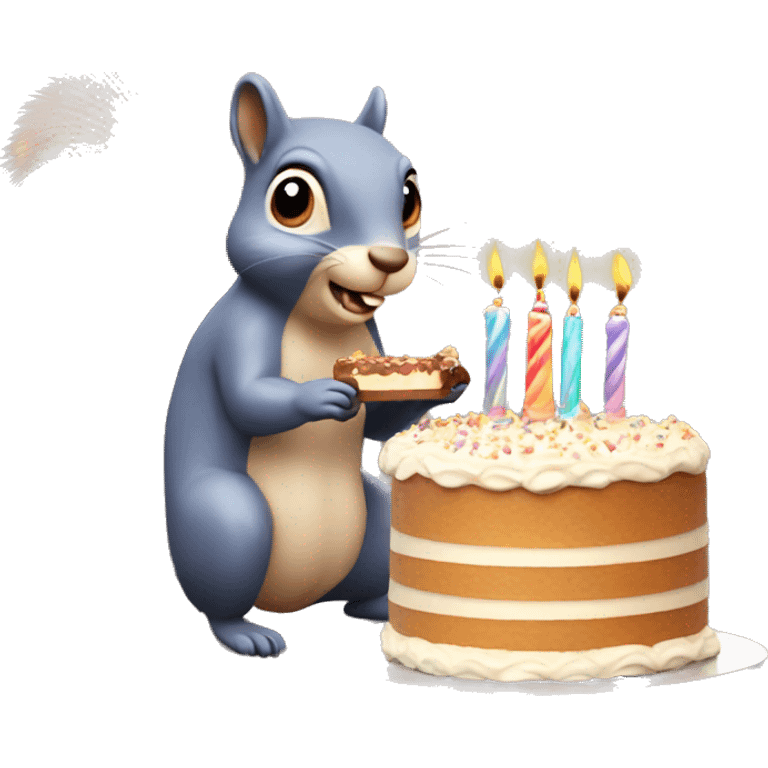 A squirrel blowing out candles on a birthday cake emoji