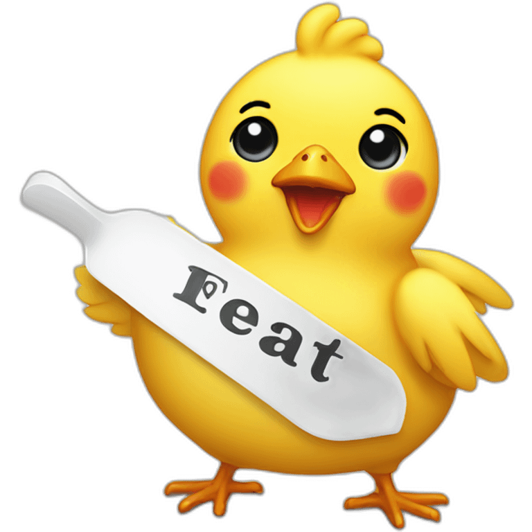 yellow chicken with bib that says Let's Eat! emoji