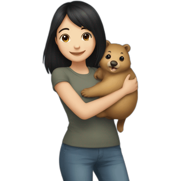 happy-girl-who-is-black-hair-and-hugging-happy-quokka emoji