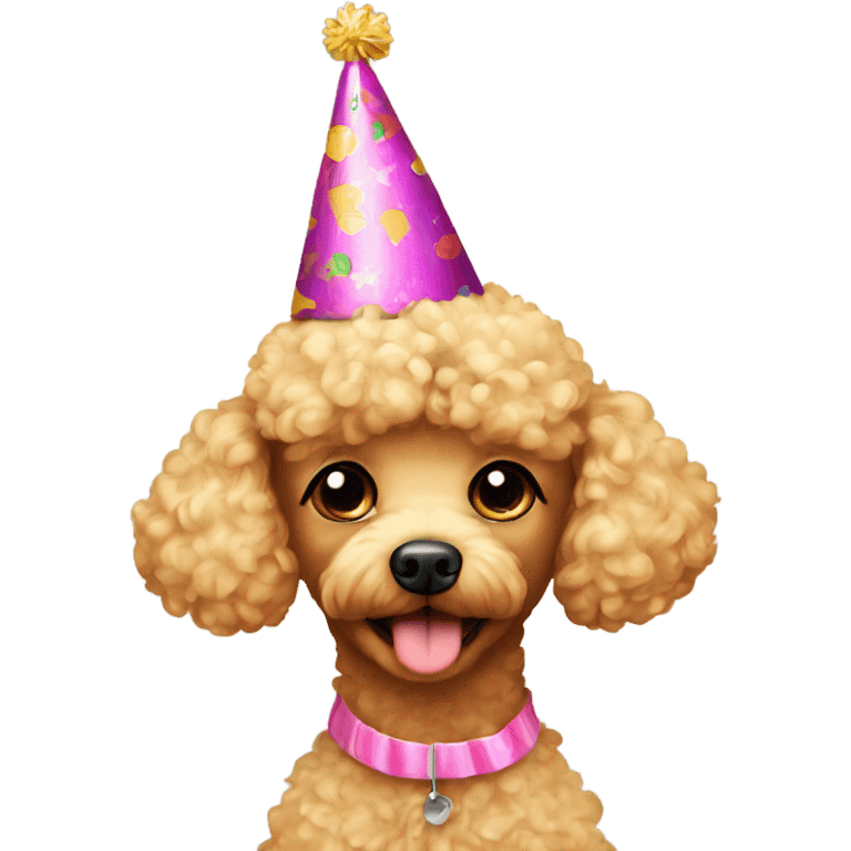 Blonde toypoodle with birthdayhat emoji