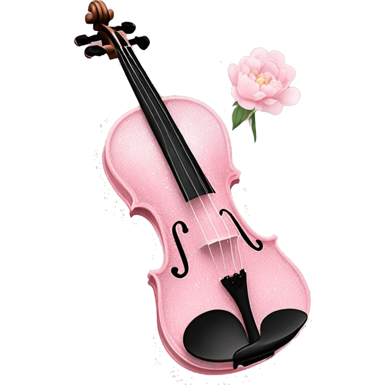 soft pastel pink violin with peonies and glitter emoji