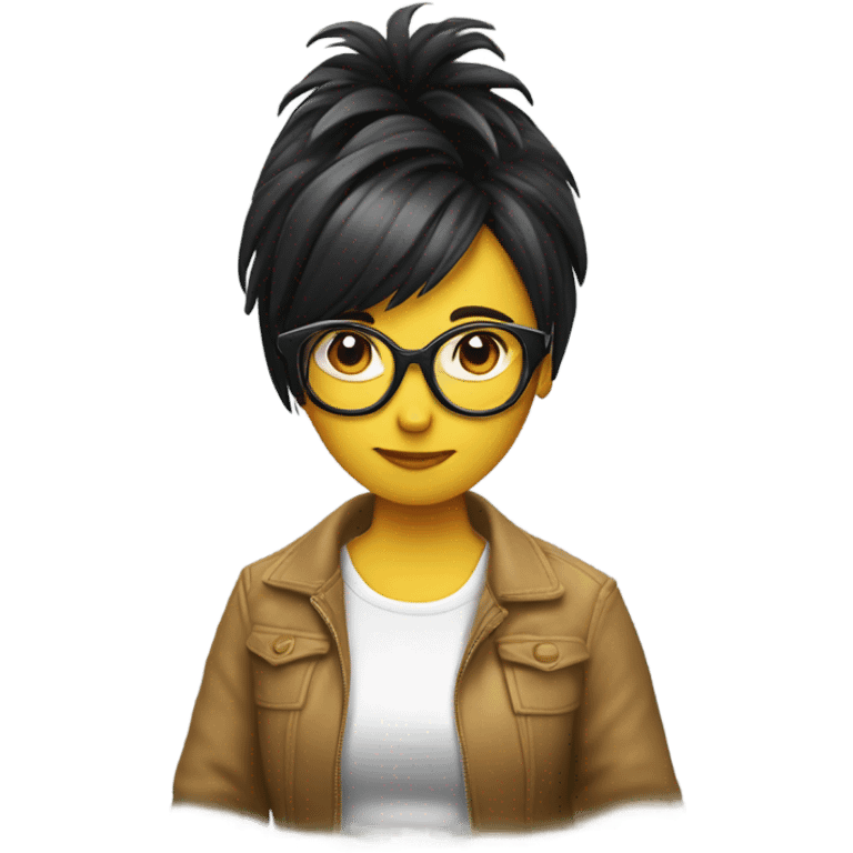 Chica leyendo con flequillo y gafas  emoji