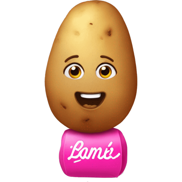 A potato wearing a pink barbie dress emoji