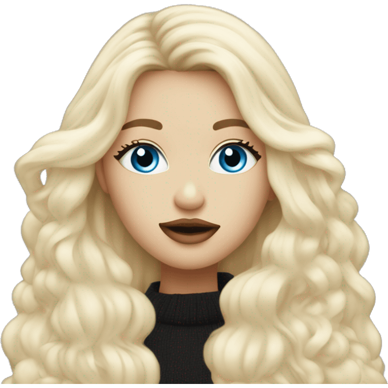 long blonde hair blue eyed girl wearing winter white blowing a kiss emoji