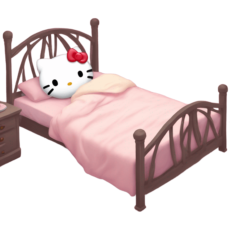 Hello Kitty is sleeping in bed but she is scared  emoji