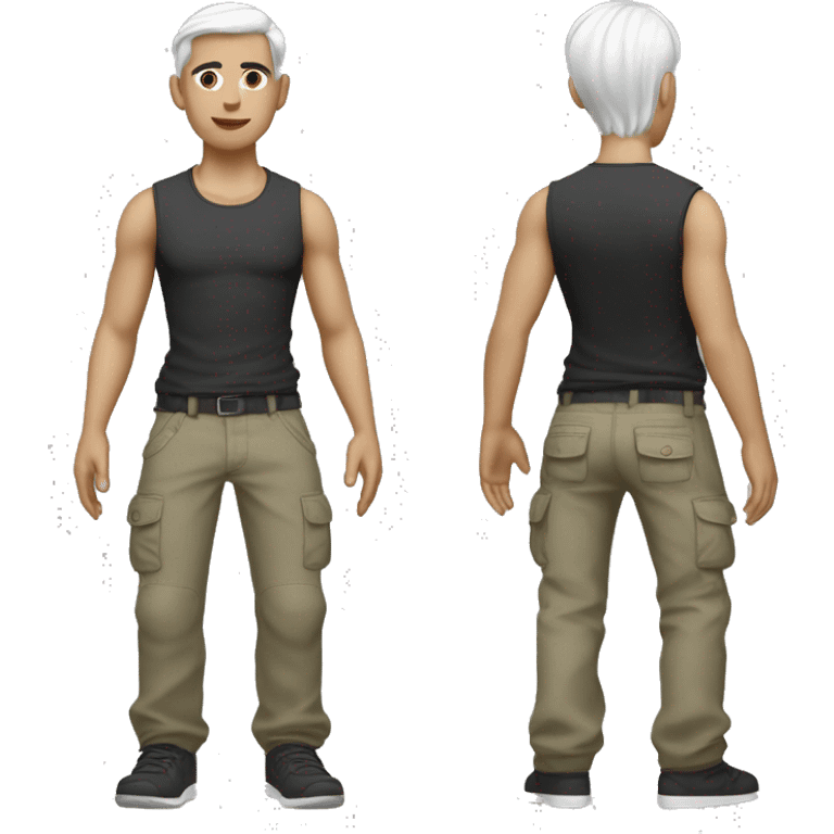 hair straight, white face colour, slender face, crop top with cargo pants and accessories, full body, men emoji