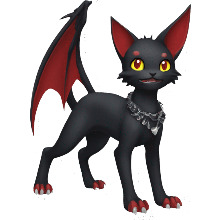 cool edgy black punk red nargacuga-bat-cat-animal hybrid Fakemon collar full body emoji