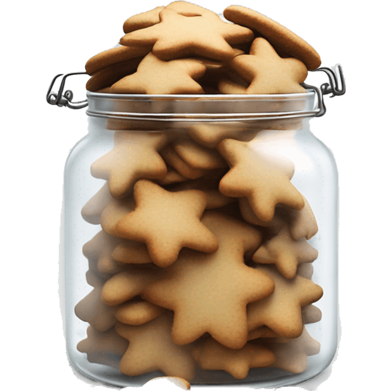 Realistic glass cookie jar with light white lid full of gingerbread cookies isolated.  emoji