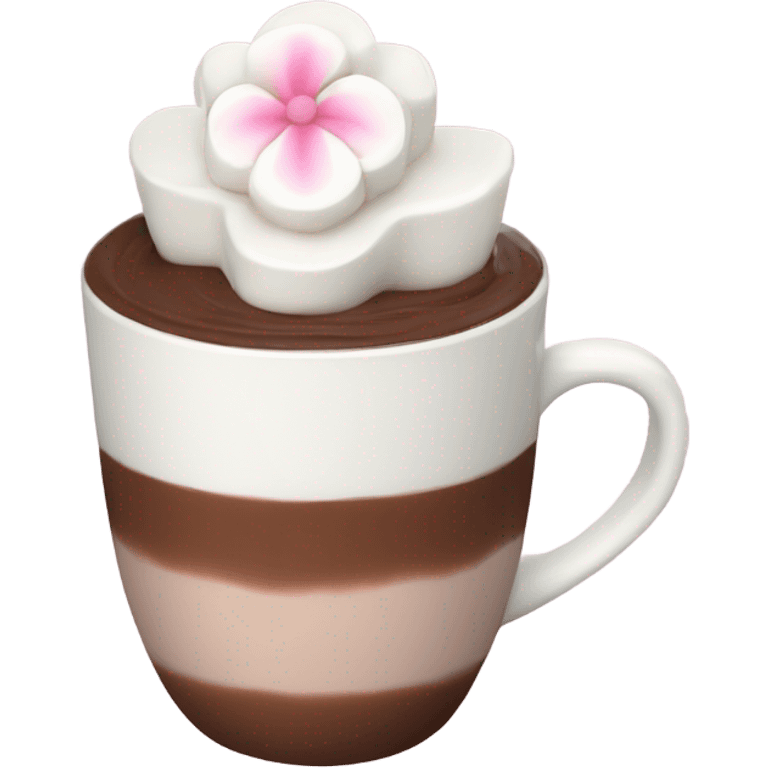 Hot chocolate with pale pink flower and whipped cream emoji