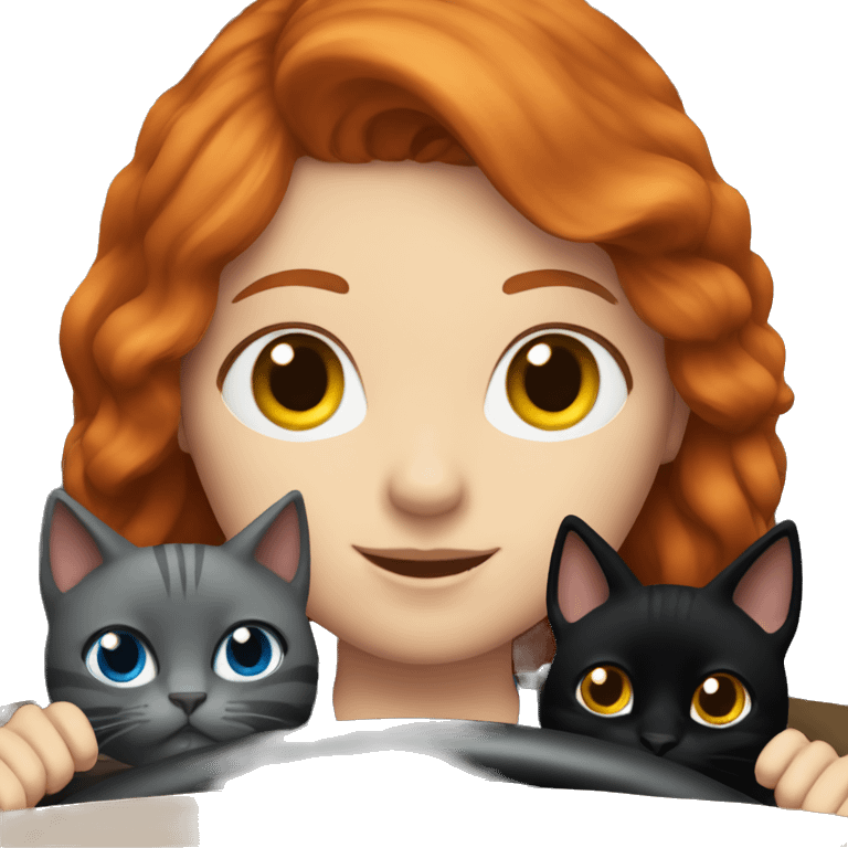 Redhead girl driving blue with two black cats  emoji