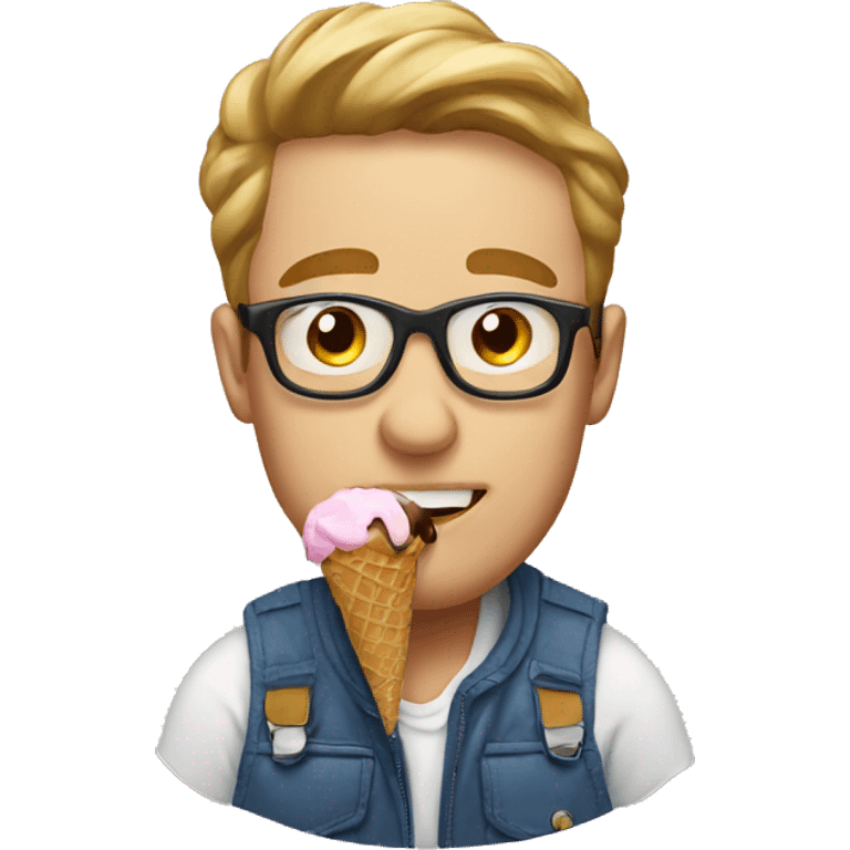 indoor portrait of a man eating ice cream emoji