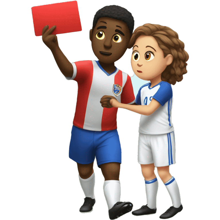 Cora giving Ben a red card in soccer emoji